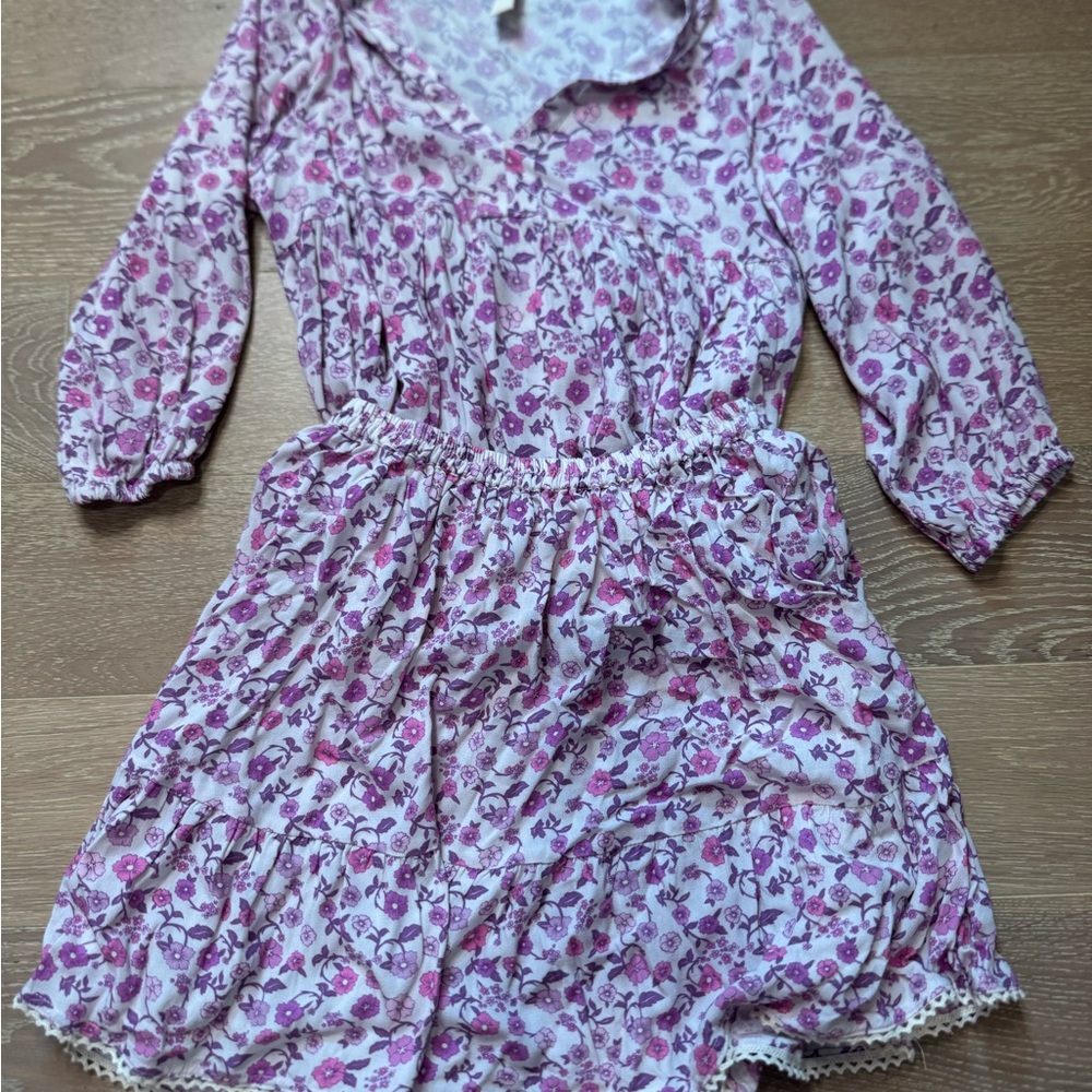 Spell Kids Purple and Pink Floral Skirt and Blouse Size 7/8